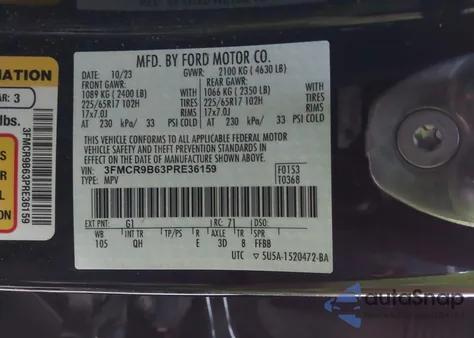 2023 Ford Bronco Sport Big Bend z USA, uszkodzony, nr VIN 3FMCR9B63PRE36159